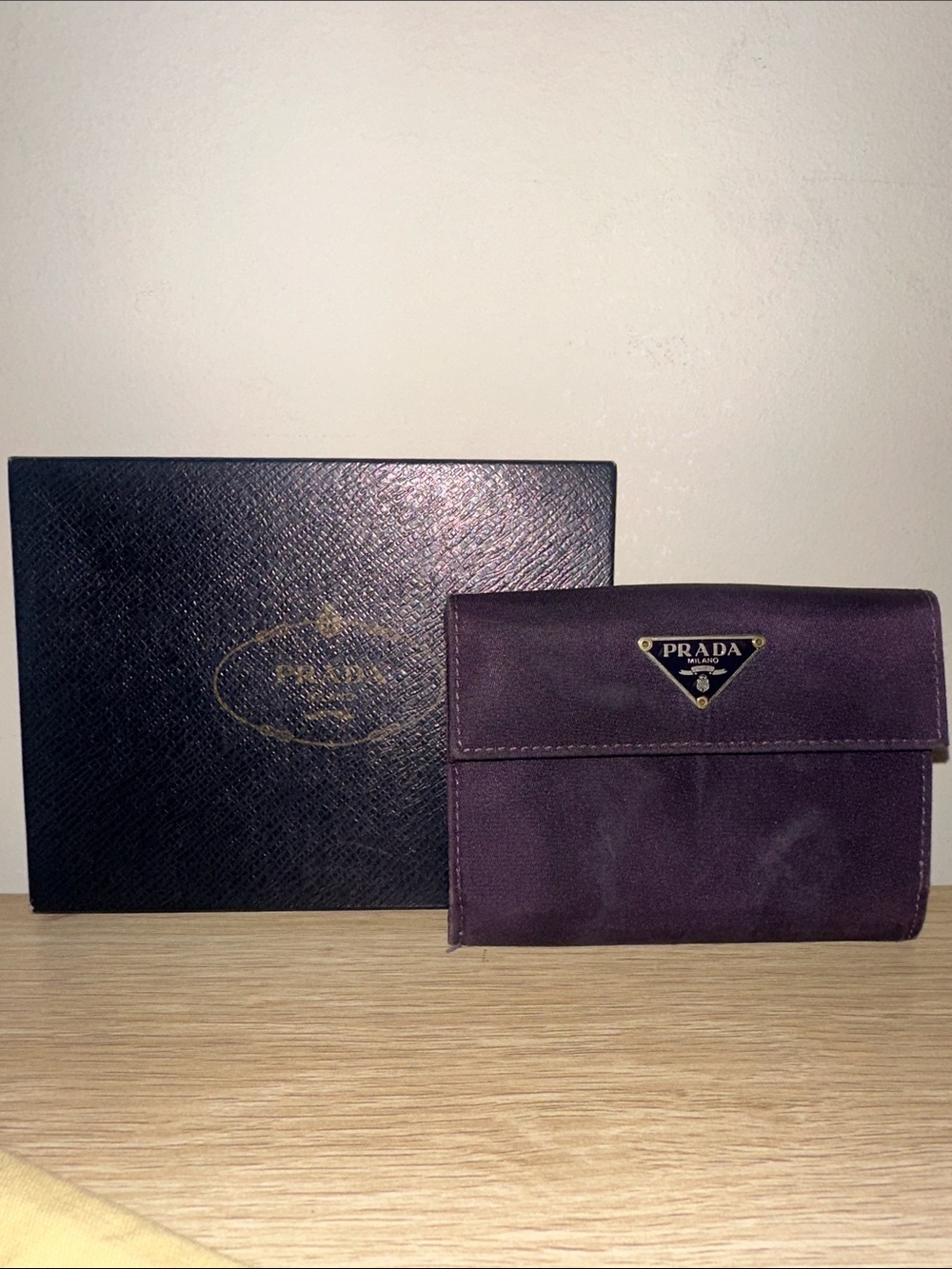 Prada Purple Nylon Triangular Logo Wallet with Silver/Gold Hardware